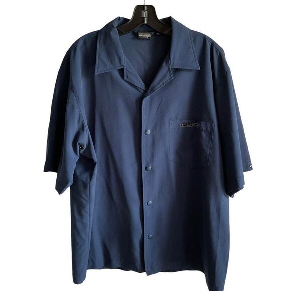 Fox Dress Shirt Collar Snap Button Front Blue 1 Pocket Short Sleeve Men XL - Picture 12 of 13